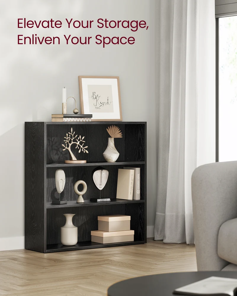 Spacious 3-Tier Bookshelf, 31.5 Inches Wide, Open Bookcase with Adjustable Storage Shelves - Floor Standing Unit