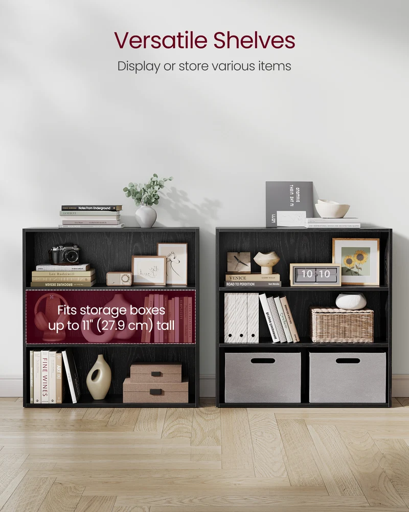 Spacious 3-Tier Bookshelf, 31.5 Inches Wide, Open Bookcase with Adjustable Storage Shelves - Floor Standing Unit