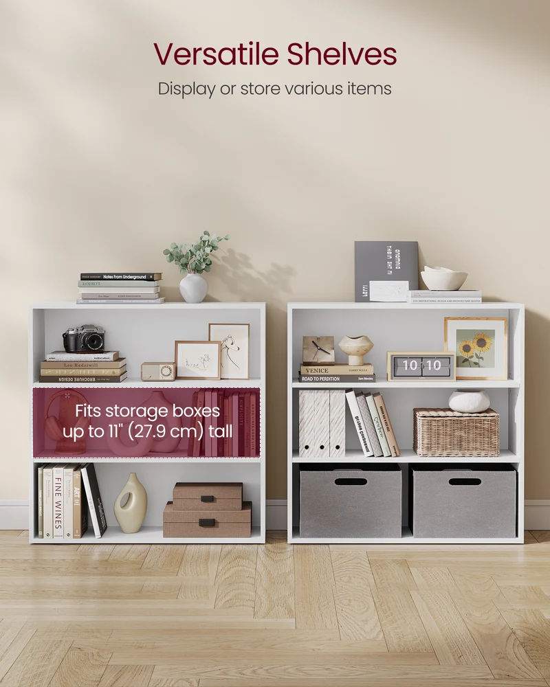 3-Tier Bookshelf, 31.5 Inches Wide,Open Bookcase with Adjustable Storage Shelves, Floor Standing Unit, Cloud White