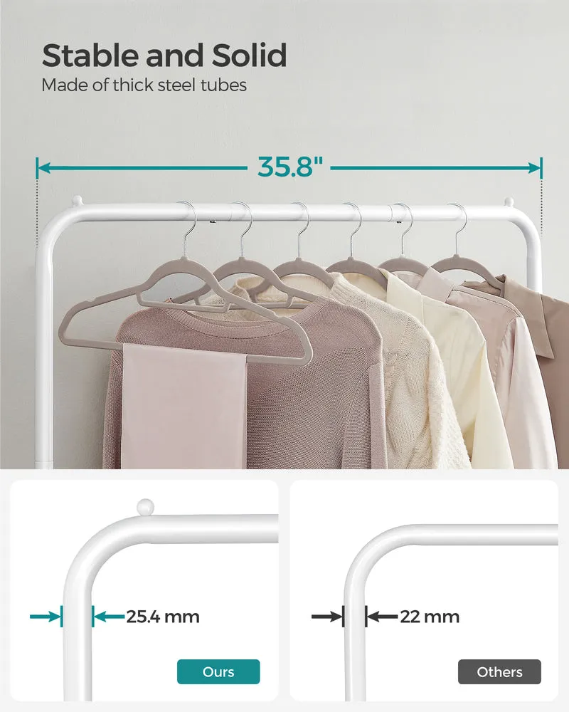 Heavy-Duty Clothes Rack with Dense Mesh Storage Shelf, 25.4mm Metal Garment Rack with Wheels and 2 Brakes, 110 lb Load Capacity Clothes Rack