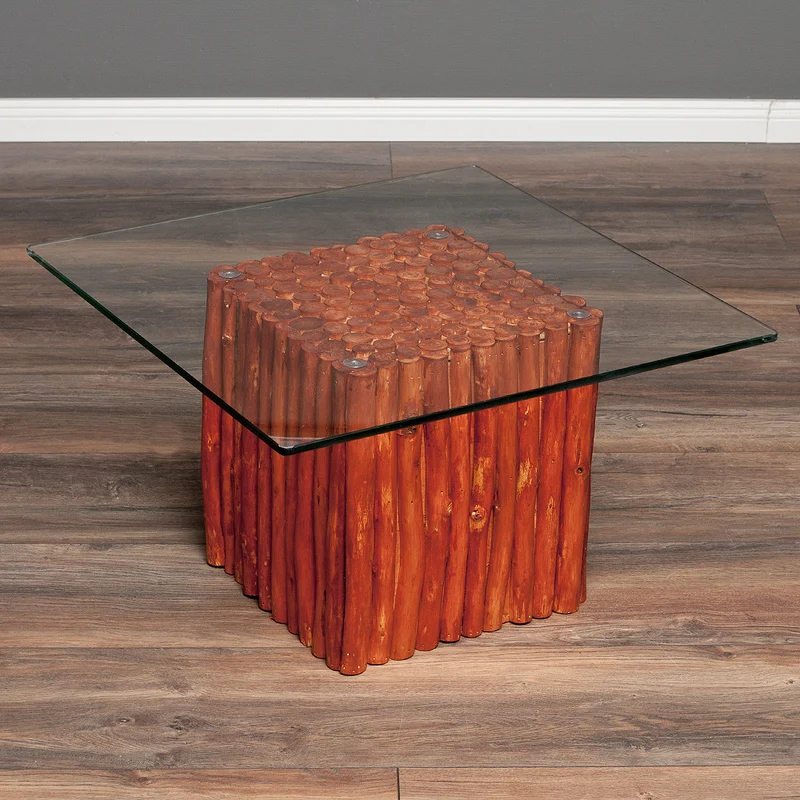 Teak Couchtisch NICO Braun inkl. Glasplatte 70x70cm