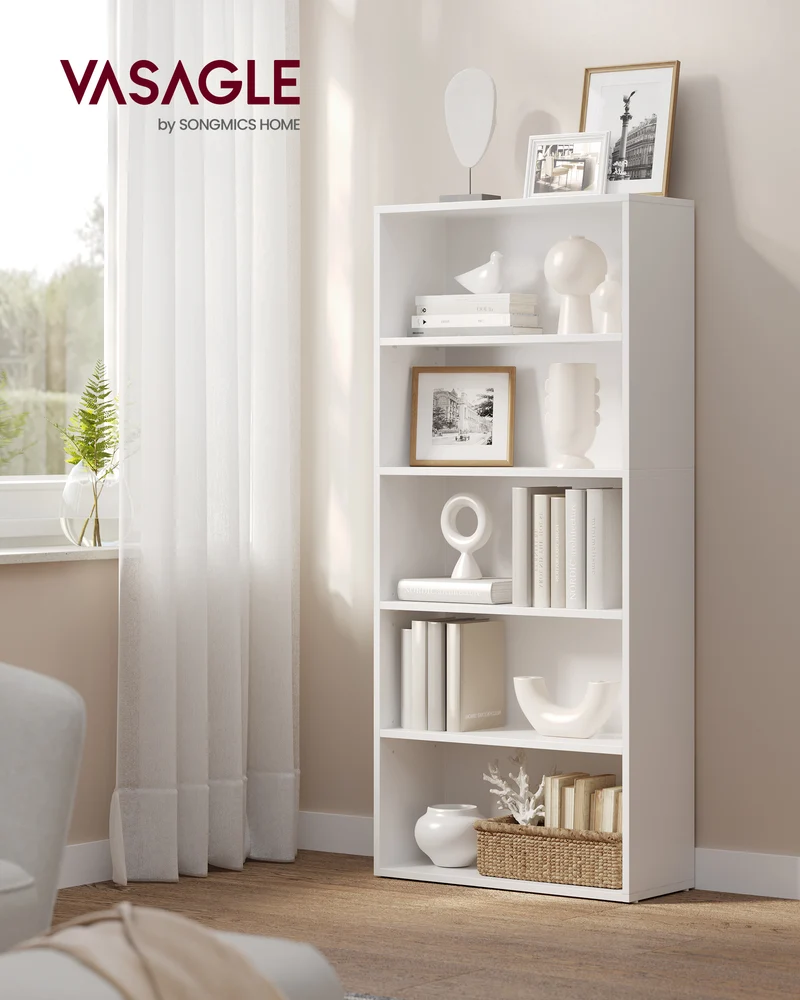 VASAGLE 5-Tier Bookshelf, 23.6 Inches Wide, Open Bookcase with Adjustable Storage Shelves, Floor Standing Unit, Cloud White