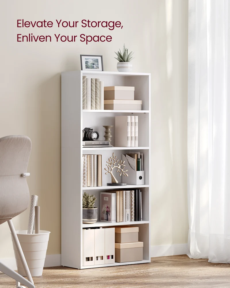 VASAGLE 5-Tier Bookshelf, 23.6 Inches Wide, Open Bookcase with Adjustable Storage Shelves, Floor Standing Unit, Cloud White