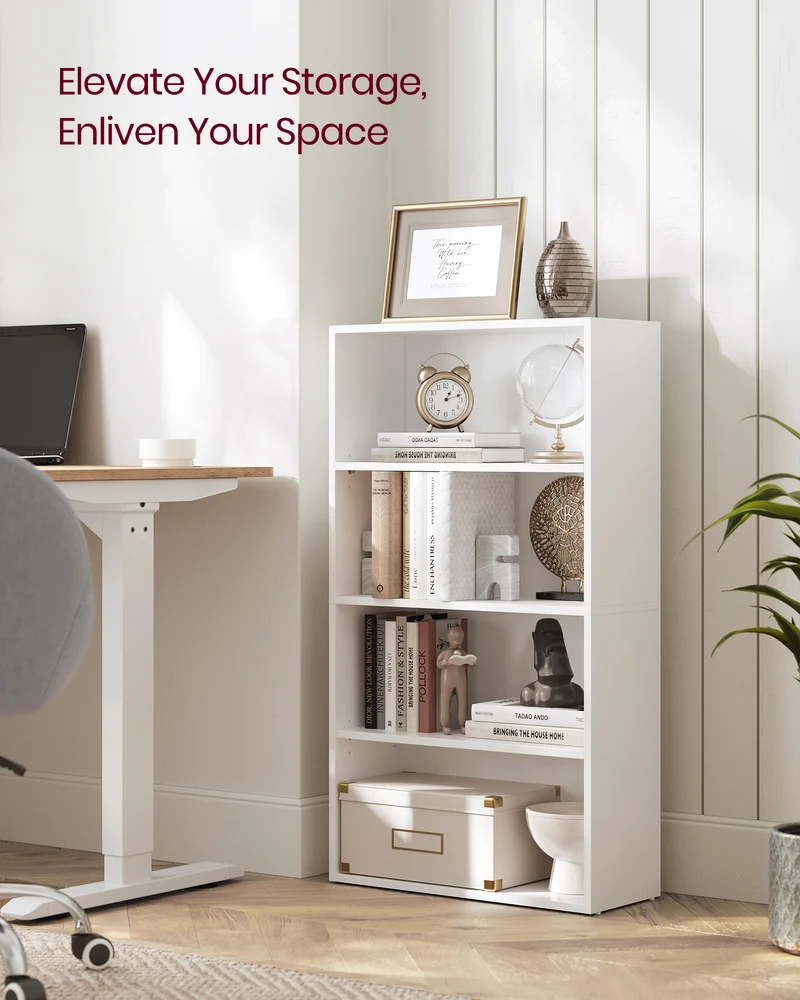 VASAGLE 4-Tier Bookshelf, 23.6 Inches Wide, Open Bookcase with Adjustable Storage Shelves, Floor Standing Unit, Cloud White