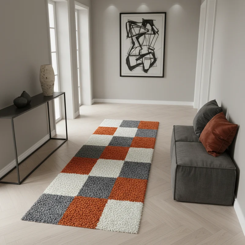 Shaggy Hochflor-Teppich Karo – Waschbar & Flauschig | 3,00 cm Florhöhe für Barfußkomfort