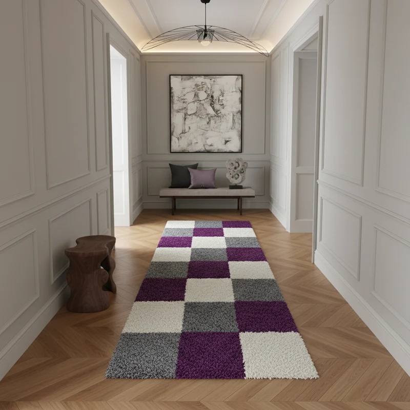Shaggy Hochflor-Teppich Karo – Waschbar & Flauschig | 3,00 cm Florhöhe für Barfußkomfort