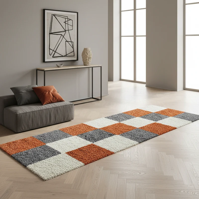 Shaggy Hochflor-Teppich Karo – Waschbar & Flauschig | 3,00 cm Florhöhe für Barfußkomfort