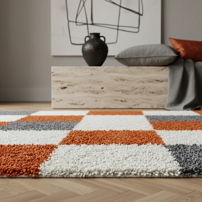 Shaggy Hochflor-Teppich Karo – Waschbar & Flauschig | 3,00 cm Florhöhe für Barfußkomfort