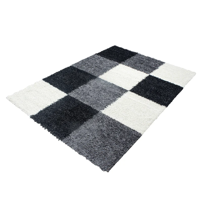 Shaggy Hochflor-Teppich Karo – Waschbar & Flauschig | 3,00 cm Florhöhe für Barfußkomfort