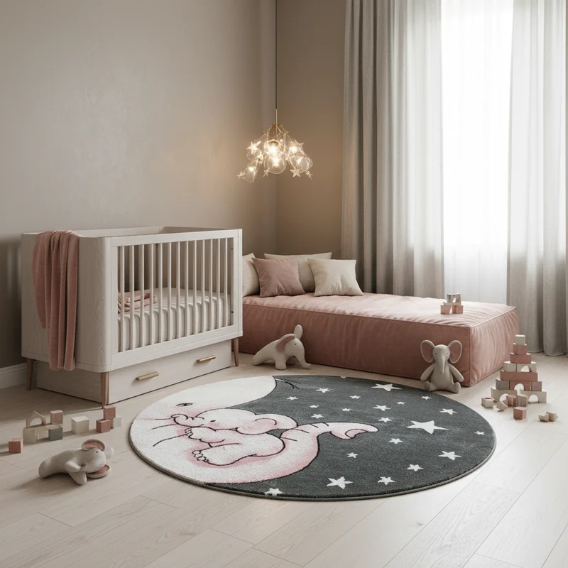 Kinderteppich Elefanten-Motiv – Waschbar & Strapazierfähig für Kinderzimmer