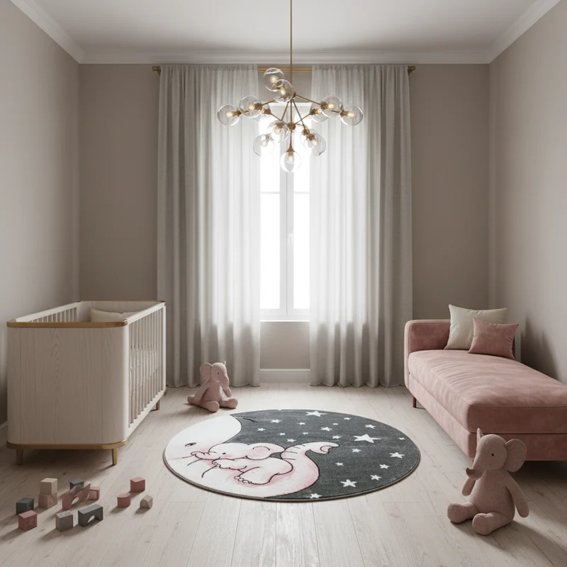 Kinderteppich Elefanten-Motiv – Waschbar & Strapazierfähig für Kinderzimmer