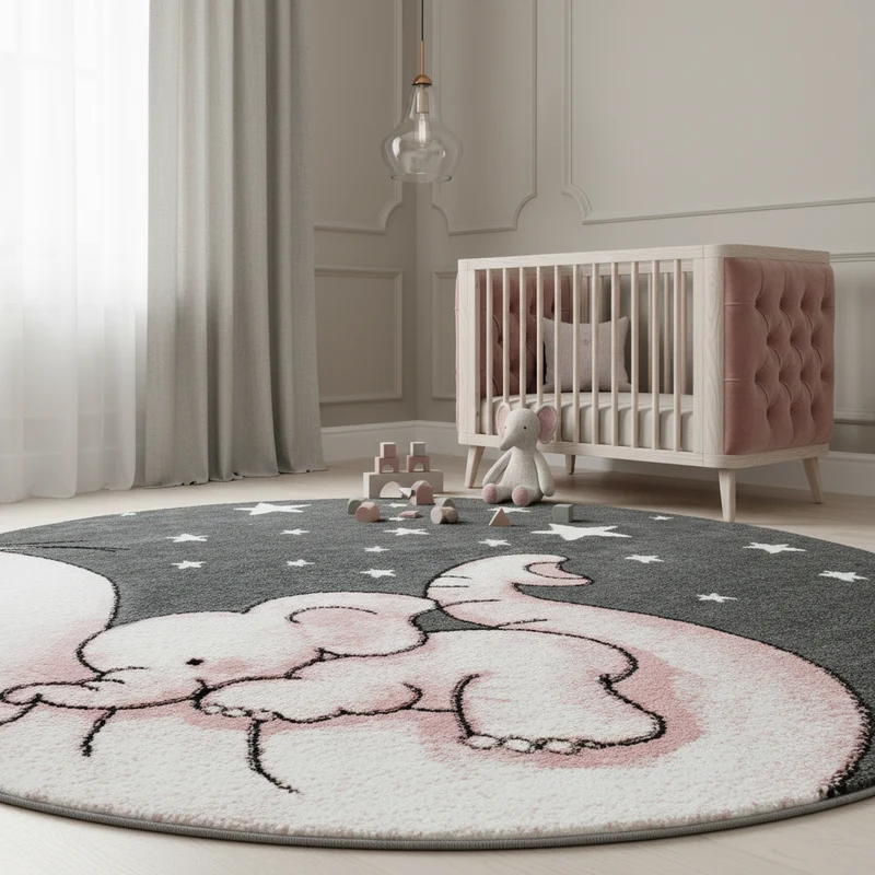 Kinderteppich Elefanten-Motiv – Waschbar & Strapazierfähig für Kinderzimmer