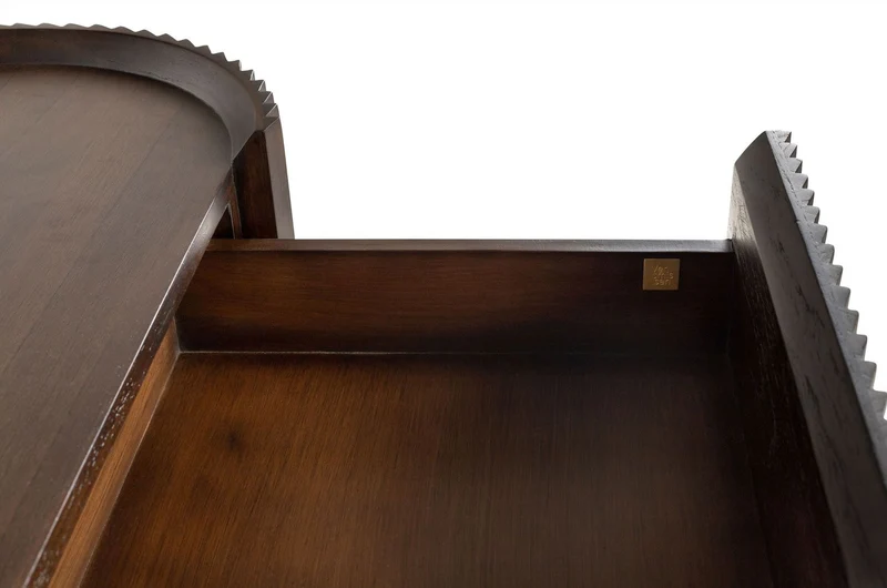 Casa Padrino Luxus Konsole Pogoro Braun 130 x 45 x H. 80 cm - Massivholz Konsole mit Metallgestell in dunkler Messing-Optik - Luxus Möbel