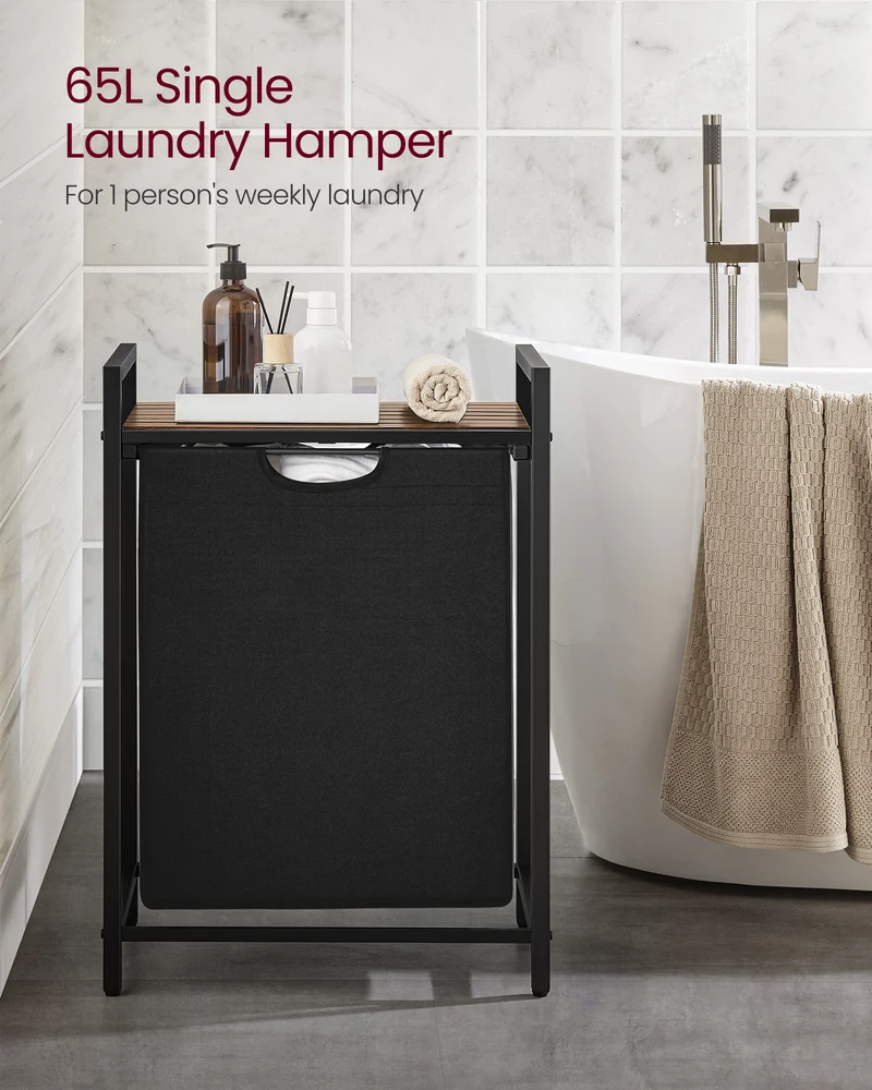 Laundry Hamper Organizer, Laundry Basket, Laundry Sorter with A Pull-Out and Removable Bag, Shelf, Laundry Bin 17.2 Gal (65 L) Black
