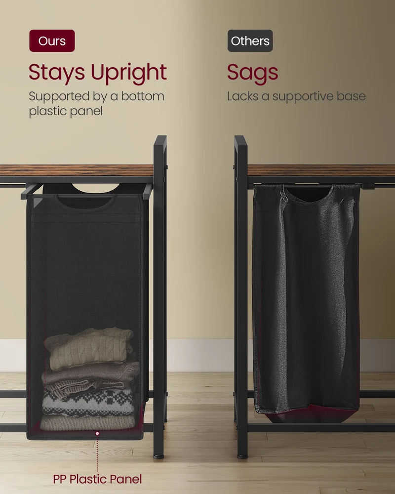 3-Compartment Laundry Hamper Sorter with Removable Bags, Pull-Out Liners, Ventilated Shelf & Sturdy Metal Frame ¨C 31.7 Gallons Capacity, Rustic Brown