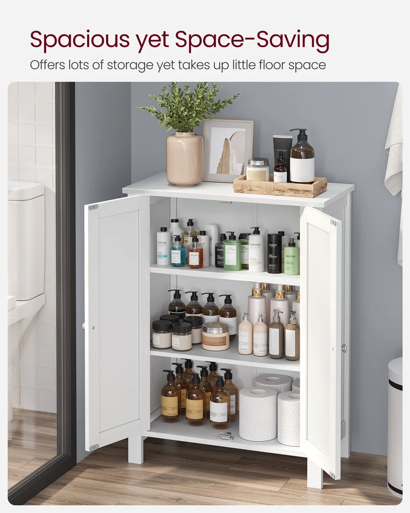 VASAGLE Bathroom Floor Storage Cabinet, Storage Unit with 2 Adjustable Shelves, Cabinet Freestanding,Inches, White