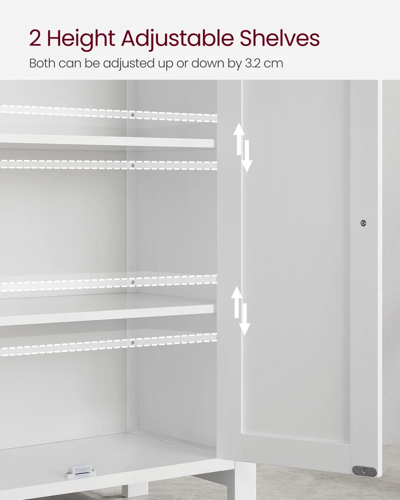 VASAGLE Bathroom Floor Storage Cabinet, Storage Unit with 2 Adjustable Shelves, Cabinet Freestanding,Inches, White