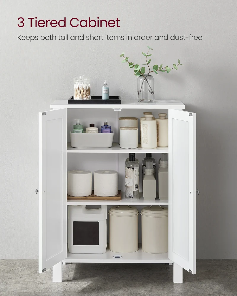 VASAGLE Bathroom Floor Storage Cabinet, Storage Unit with 2 Adjustable Shelves, Cabinet Freestanding,Inches, White