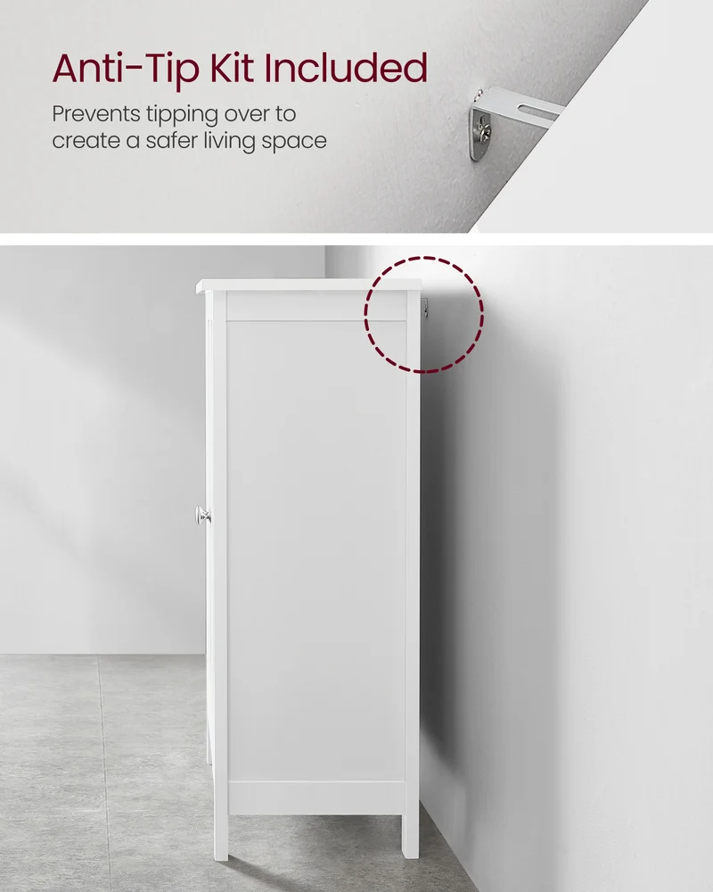 VASAGLE Bathroom Floor Storage Cabinet, Storage Unit with 2 Adjustable Shelves, Cabinet Freestanding,Inches, White