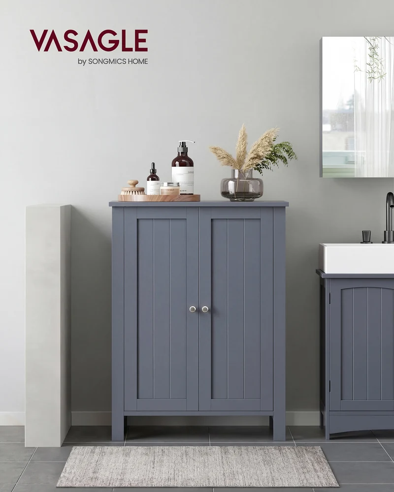 VASAGLE Bathroom Floor Storage Cabinet, Freestanding Storage Unit with Adjustable Shelve Classic Gray