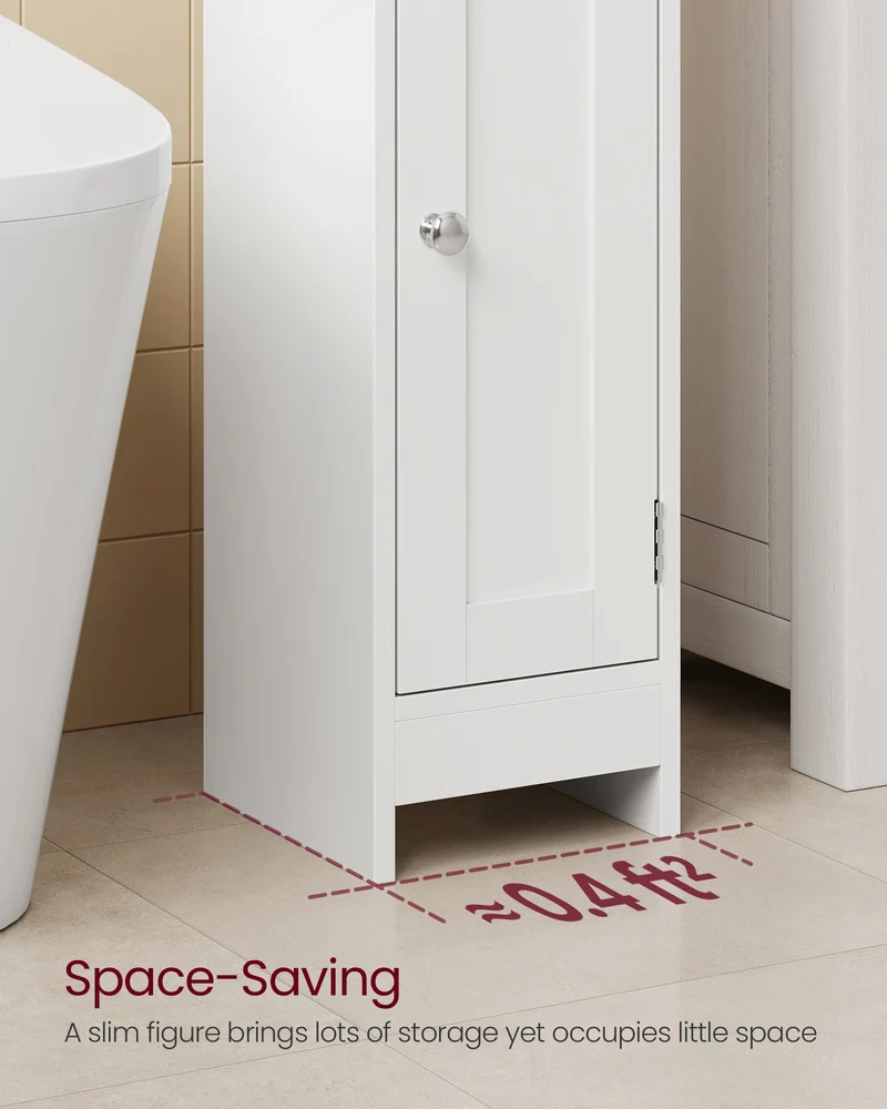 Small Floor Cabinet with Adjustable Shelves - White Narrow Storage Organizer