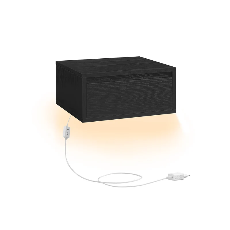 Mesita de Noche Colgante Luz Estante de Pared con Cajón
