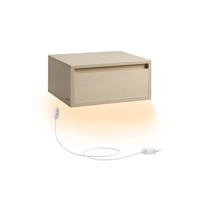 Mesita de Noche Colgante Luz Estante de Pared con Cajón