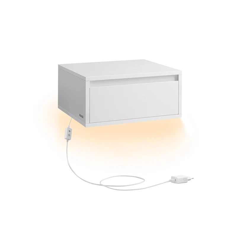 Mesita de Noche Colgante Luz Estante de Pared con Cajón