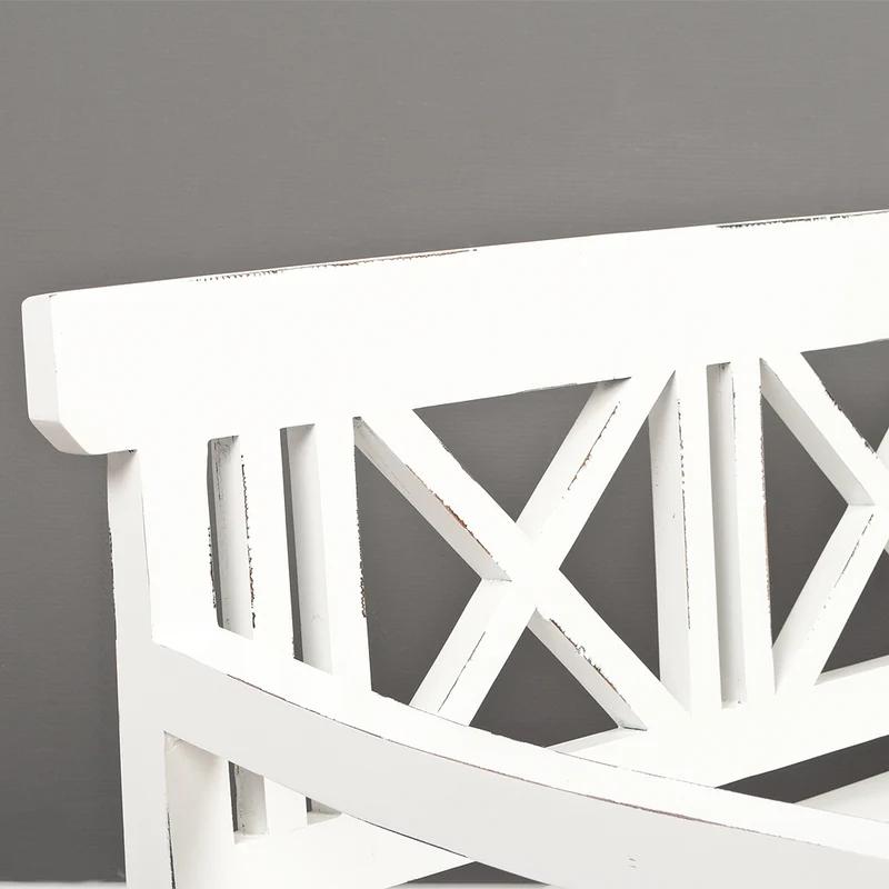 Massivholz 3-Sitzer Bank DRAHMA Antik-Weiß 150cm Shabby-Look