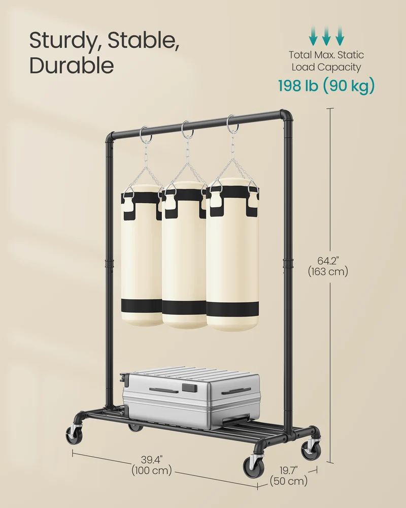 SONGMICS Heavy-Duty Clothes Rack Clothing Rack for Hanging Clothes, Industrial Garment Rack on Wheels Commercial Display Black