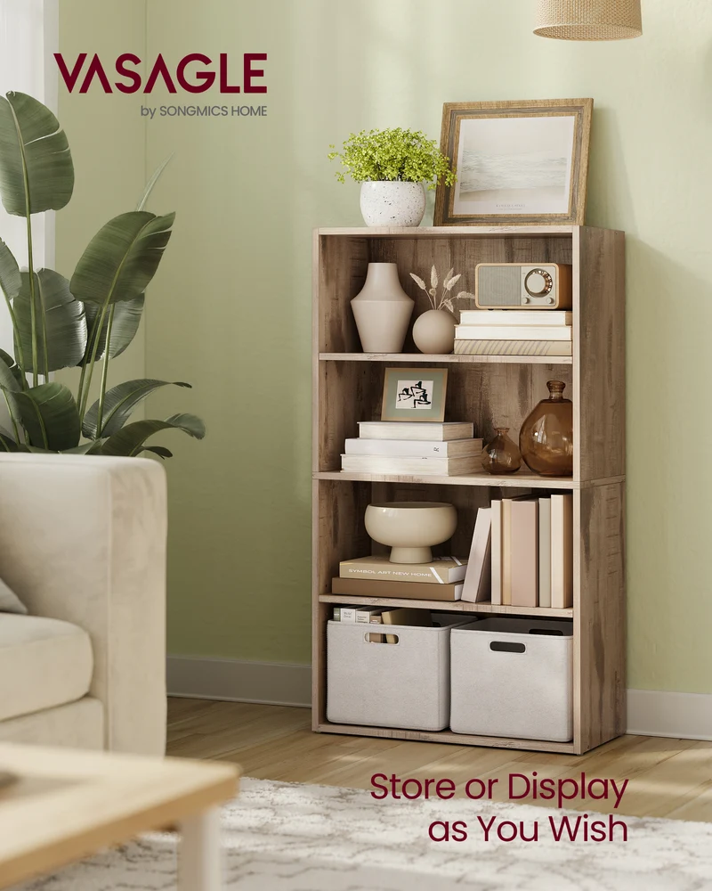 23.6 Inches Wide 4-Tier Open Bookcase with Adjustable Shelves, Floor Standing Storage Unit