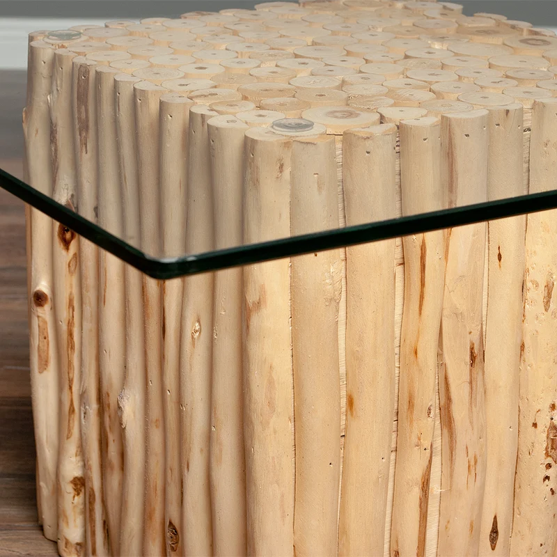 Teak Couchtisch NICO Natural inkl. Glasplatte 70x70cm