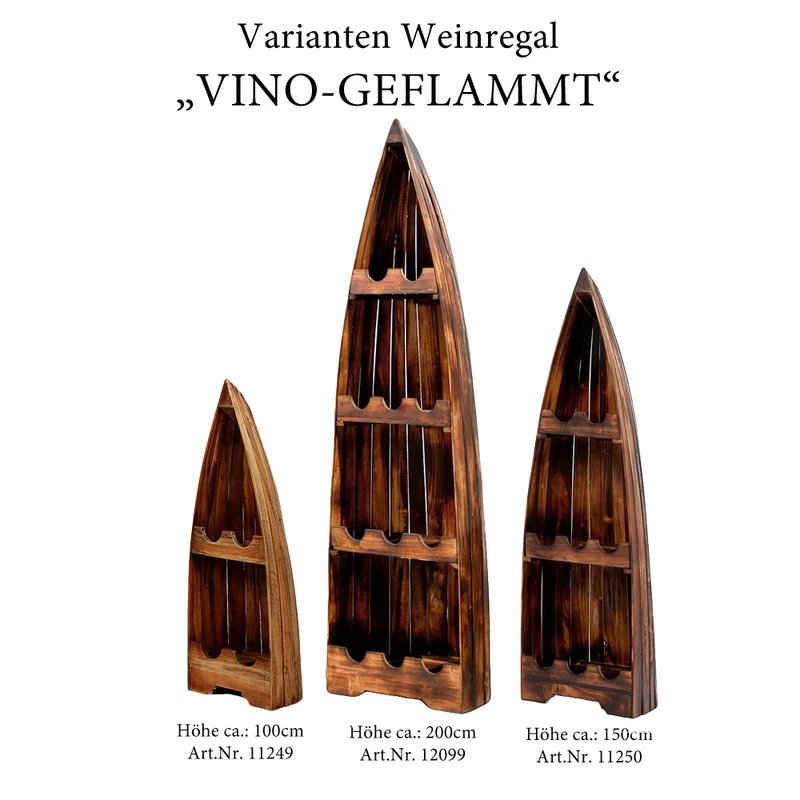 Massivholz Weinregal VINO ca.200cm Geflammt Mahagony Bootsregal
