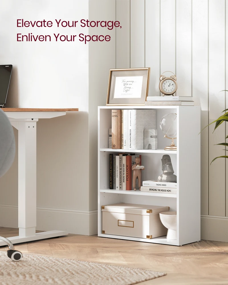 VASAGLE 3-Tier Bookshelf, 23.6 Inches Wide, Open Bookcase with Adjustable Storage Shelves, Floor Standing Unit, Cloud White