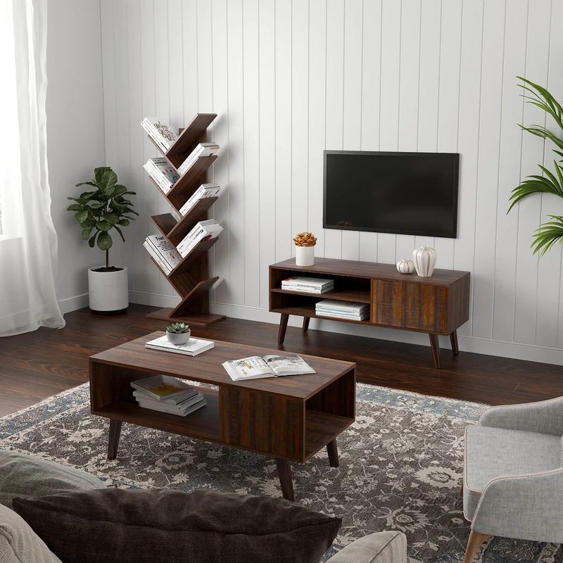 VASAGLE Tree Bookshelf, 9 Shelf Floor Standing Tree Bookshelf, with Shelves for Living Room, Home Office,Walnut