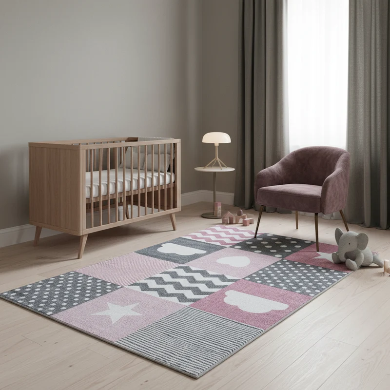 Kinderteppich Herzen & Sterne – Waschbar & Strapazierfähig für Kinderzimmer