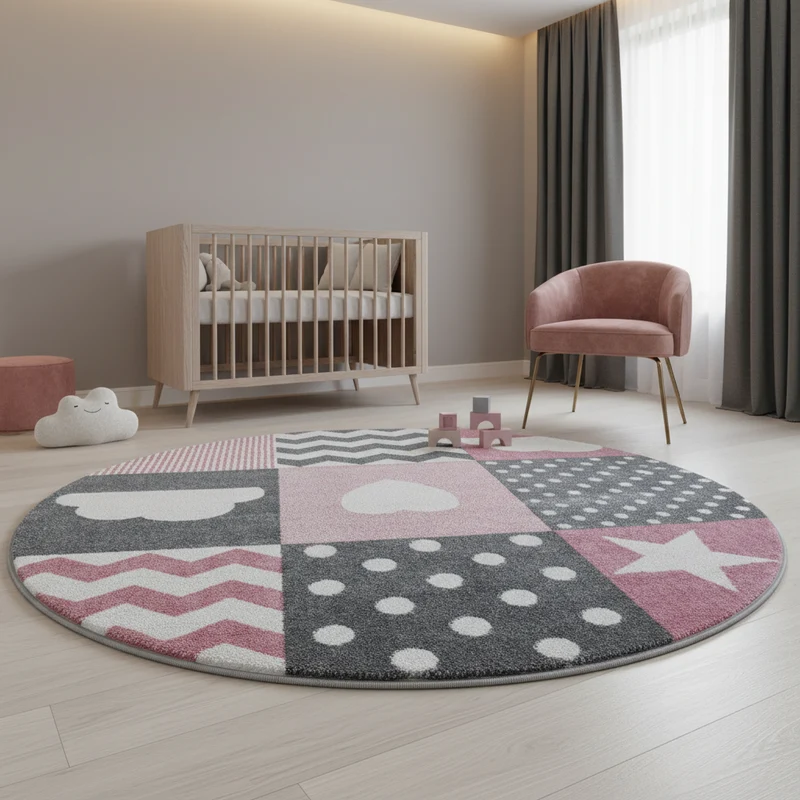 Kinderteppich Herzen & Sterne – Waschbar & Strapazierfähig für Kinderzimmer