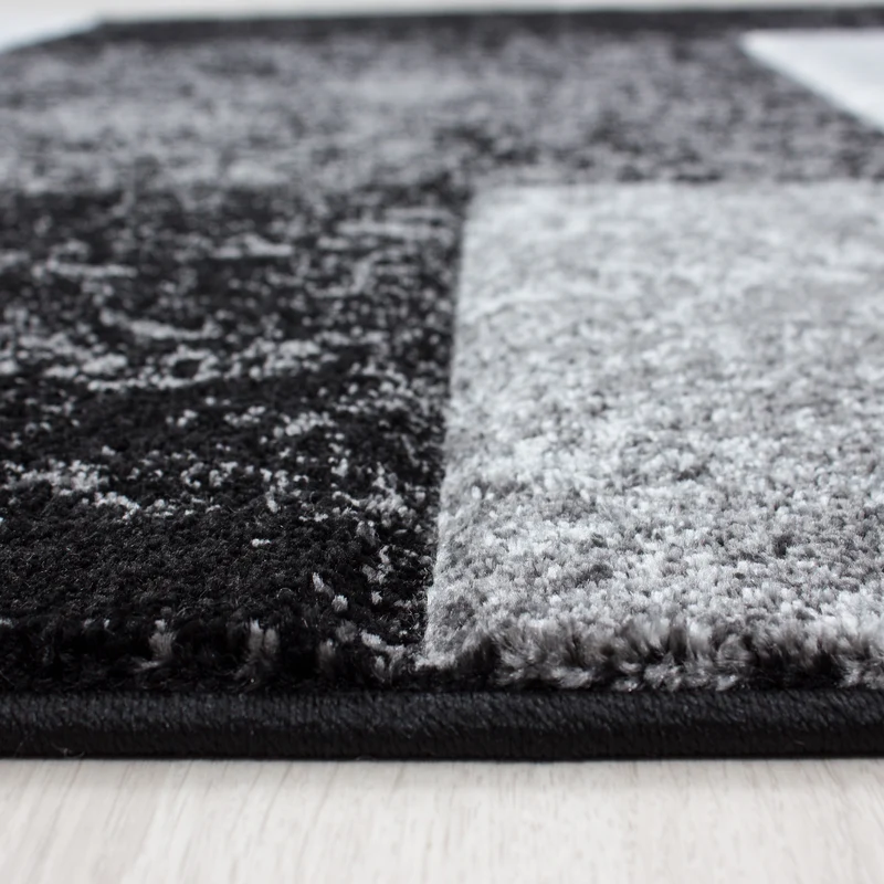 Kurzflor-Teppich Karofelder – Waschbar | Großflächiges Karo-Design | Frisée-Garn für Lebendige Textur