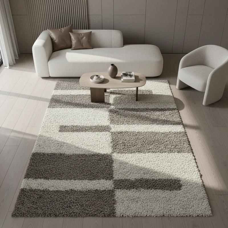 Shaggy Hochflor-Teppich Karo – Waschbar & Flauschig | 3,00 cm Florhöhe für Barfußkomfort