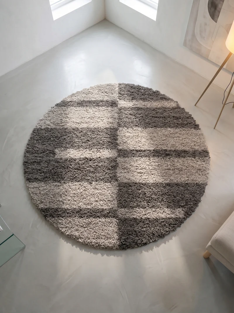 Shaggy Hochflor-Teppich Karo – Waschbar & Flauschig | 3,00 cm Florhöhe für Barfußkomfort