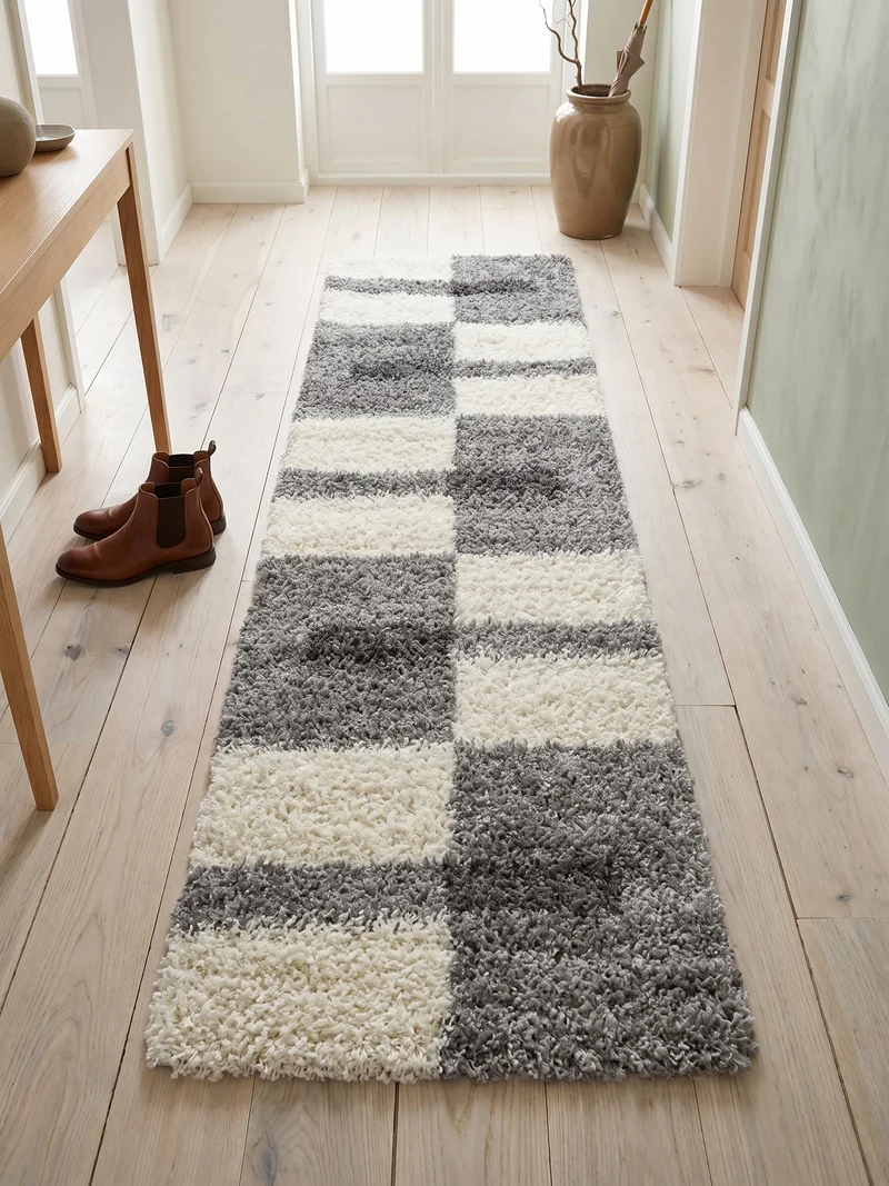 Shaggy Hochflor-Teppich Karo – Waschbar & Flauschig | 3,00 cm Florhöhe für Barfußkomfort