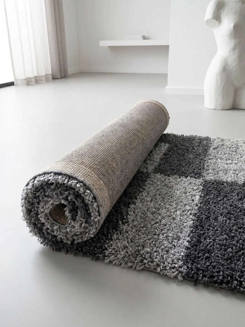 Shaggy Hochflor-Teppich Karo – Waschbar & Flauschig | 3,00 cm Florhöhe für Barfußkomfort