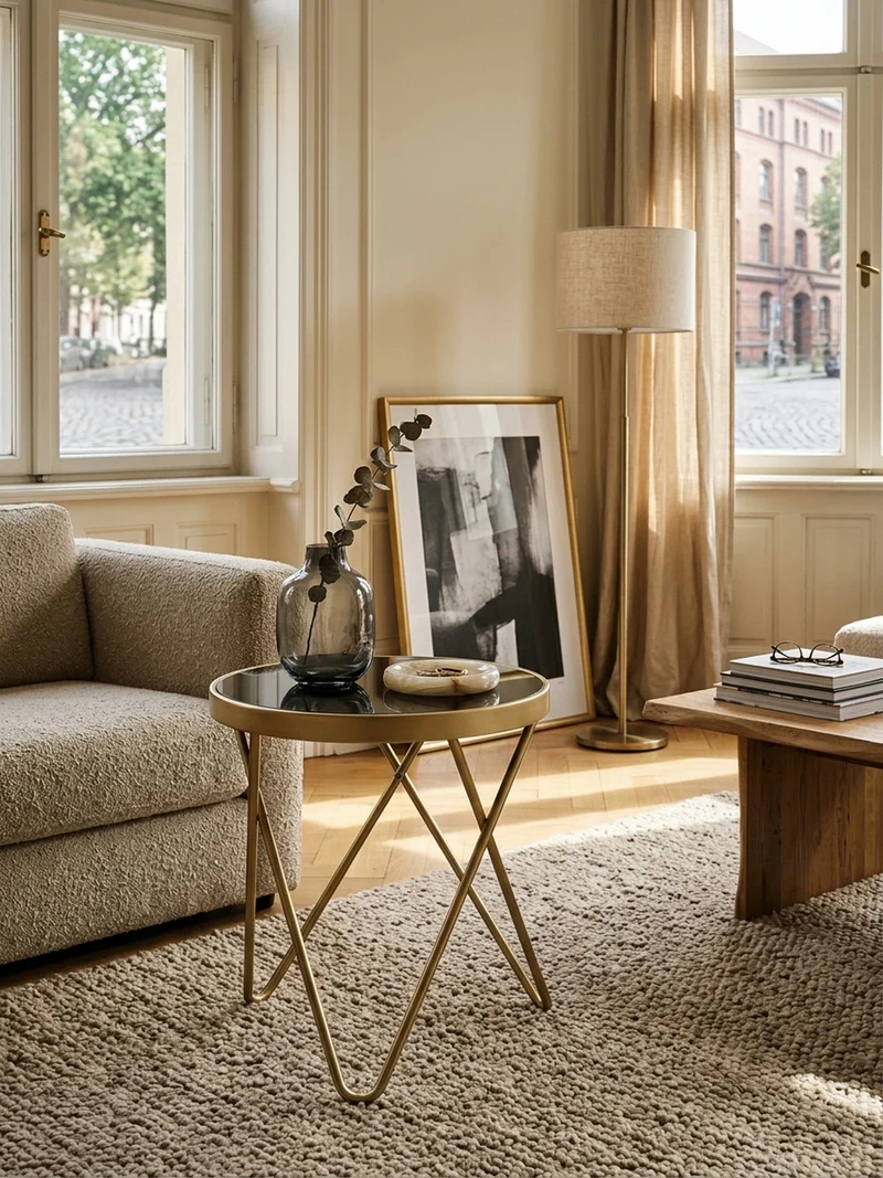 Beistelltisch Glas Metall V-Gestell 70er-Jahre Design