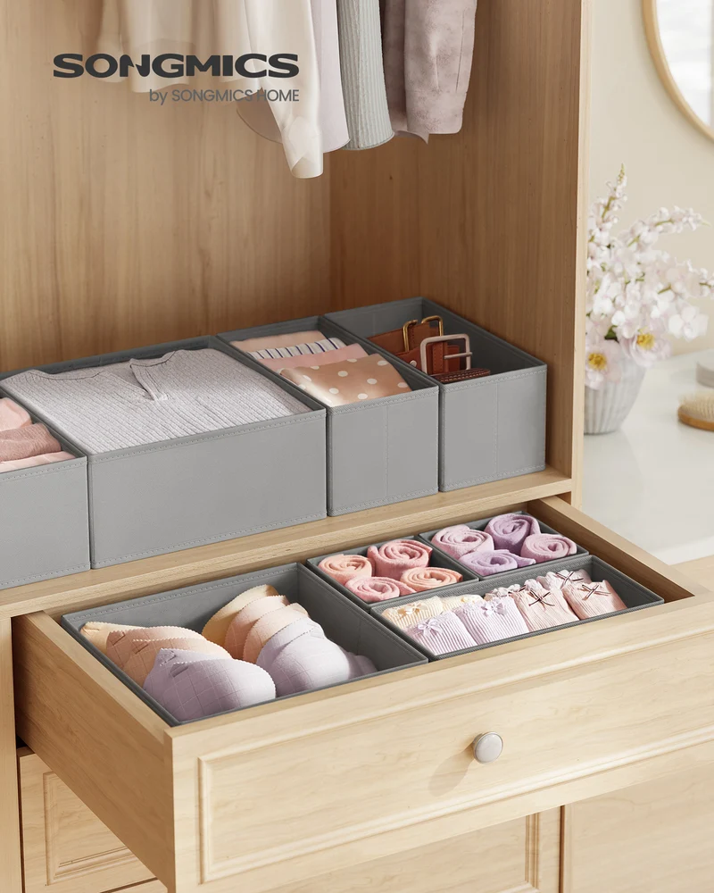 Set of 18 Drawer Organizers, 3-Size Foldable Fabric Storage Boxes for Socks Underwear Accessories, Dresser Divider Inserts, Dove Gray