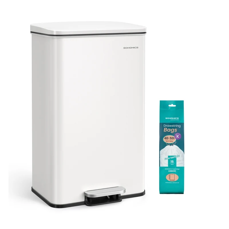 Cubo de Basura de Cocina con Pedal Tapa Acero de Cierre Suave Bolsas de Basura