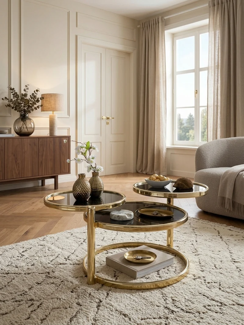 Beistelltisch Glas Stahlgestell Schwenkbare Platten