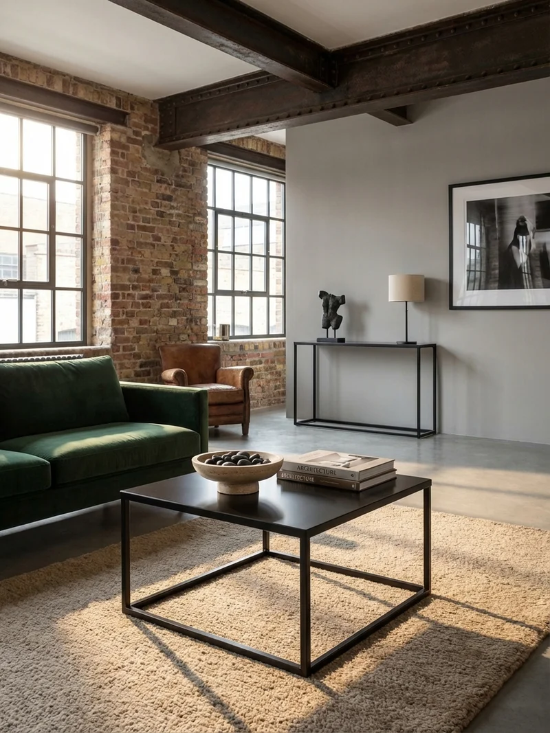Couchtisch quadratisch mit Marmor-Optik, Metallgestell im Industrial-Stil