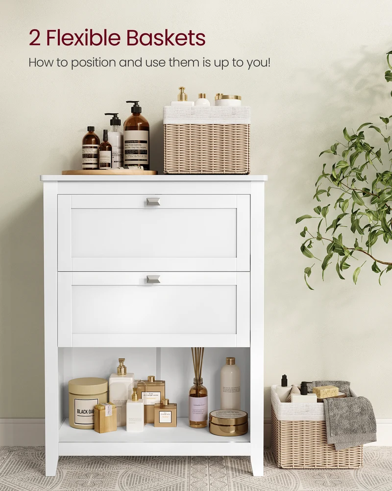 VASAGLE Cabinet, Storage Cabinet and Organizers, 2 Drawers with 1 Adjustable Divider, 2 Baskets, Sideboard, Cloud White