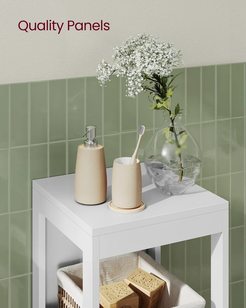VASAGLE Floor Cabinet, Storage Organizer Rack Stand, Multifunctional Corner Unit, 2 Drawers, 35 Inches in Height, White
