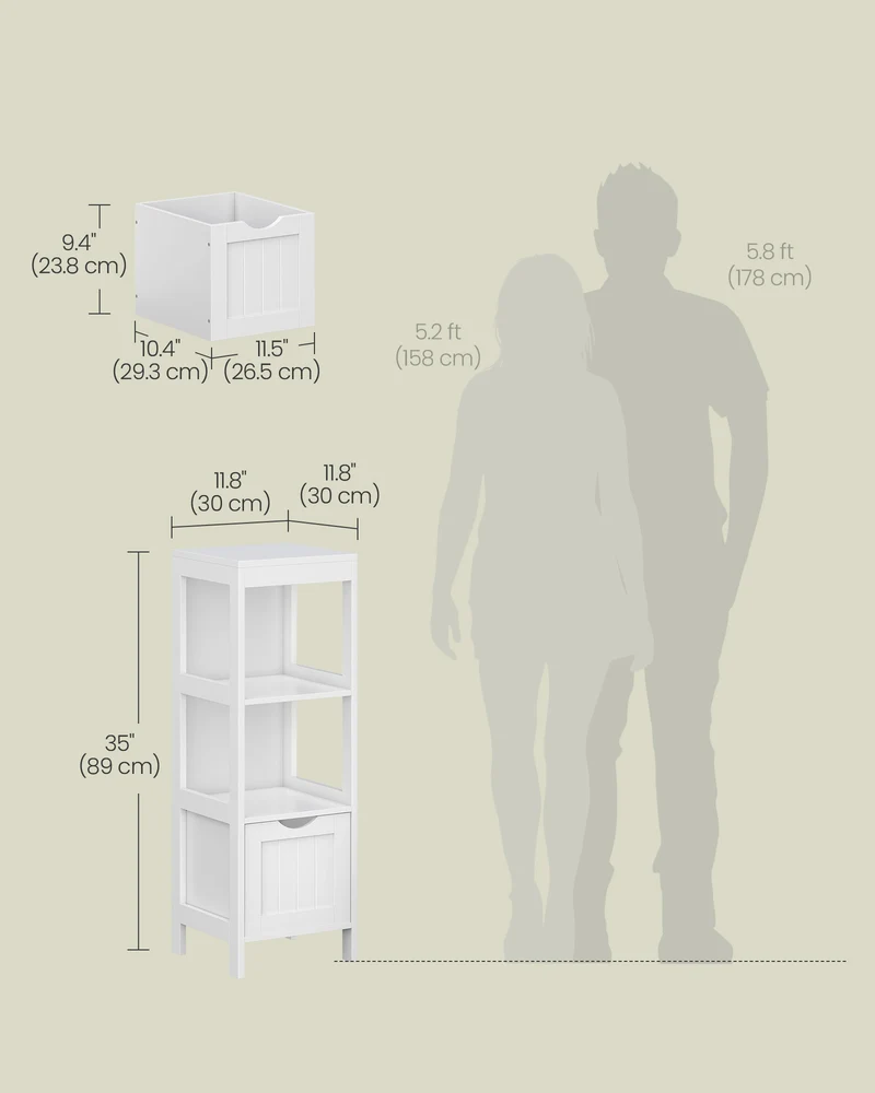VASAGLE Floor Cabinet, Storage Organizer Rack Stand, Multifunctional Corner Unit, 2 Drawers, 35 Inches in Height, White